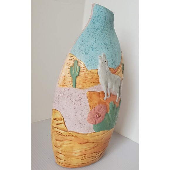 Southwestern Original 3d Studio Art Pottery Wolf Vase Floral Cactus Desert Decor - Picture 14 of 14